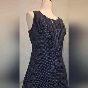 Limited Navy With White Polka Dot Sheer Layered Ruffle Front Keyhole Top S